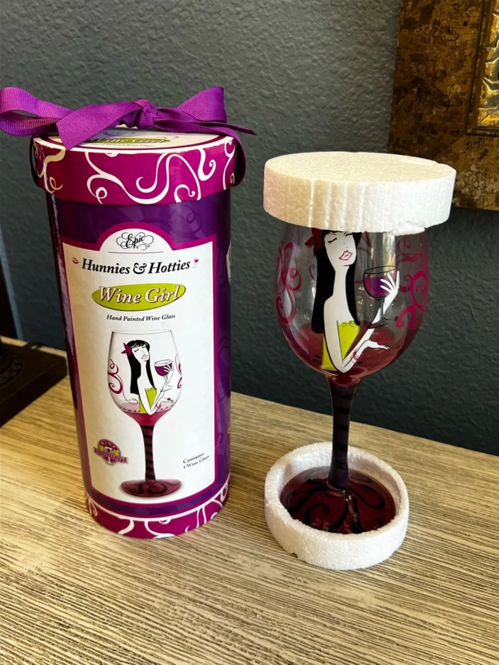 Hunnies & Hotties Wine Girl Hand-Painted Wine Glass - Purple